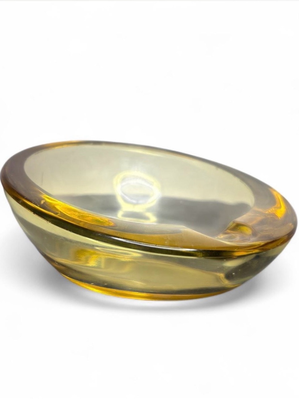 Vintage Cambridge Glass Horseshoe Ashtray Yellow Cigar Dish 6.5"